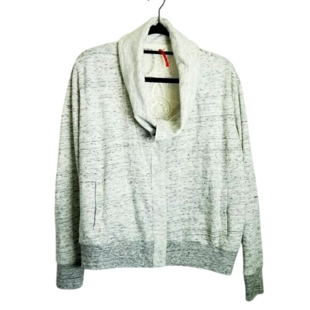 Element Women's‎ Button Front Cardigan Sweater Grey White Crochet Back Boho Sz S